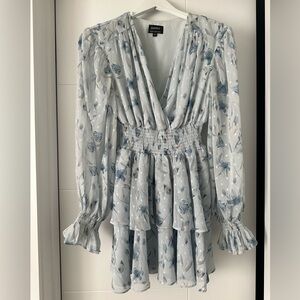 Baby blue Floral Long Sleeve Dress